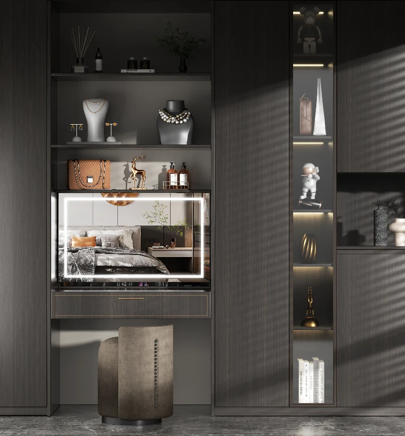 Luxury Motorized Makeup Mirror for Custom Wardrobe Systems Luxury Motorized Makeup Mirror for Custom Wardrobe Systems